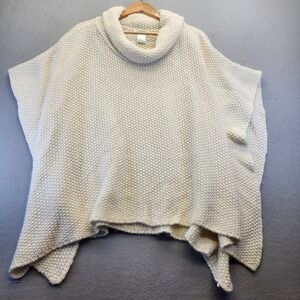 Cocogio Italy Wool Blend Poncho Sweater Cowl Neck Oversized Knit Ivory One Size